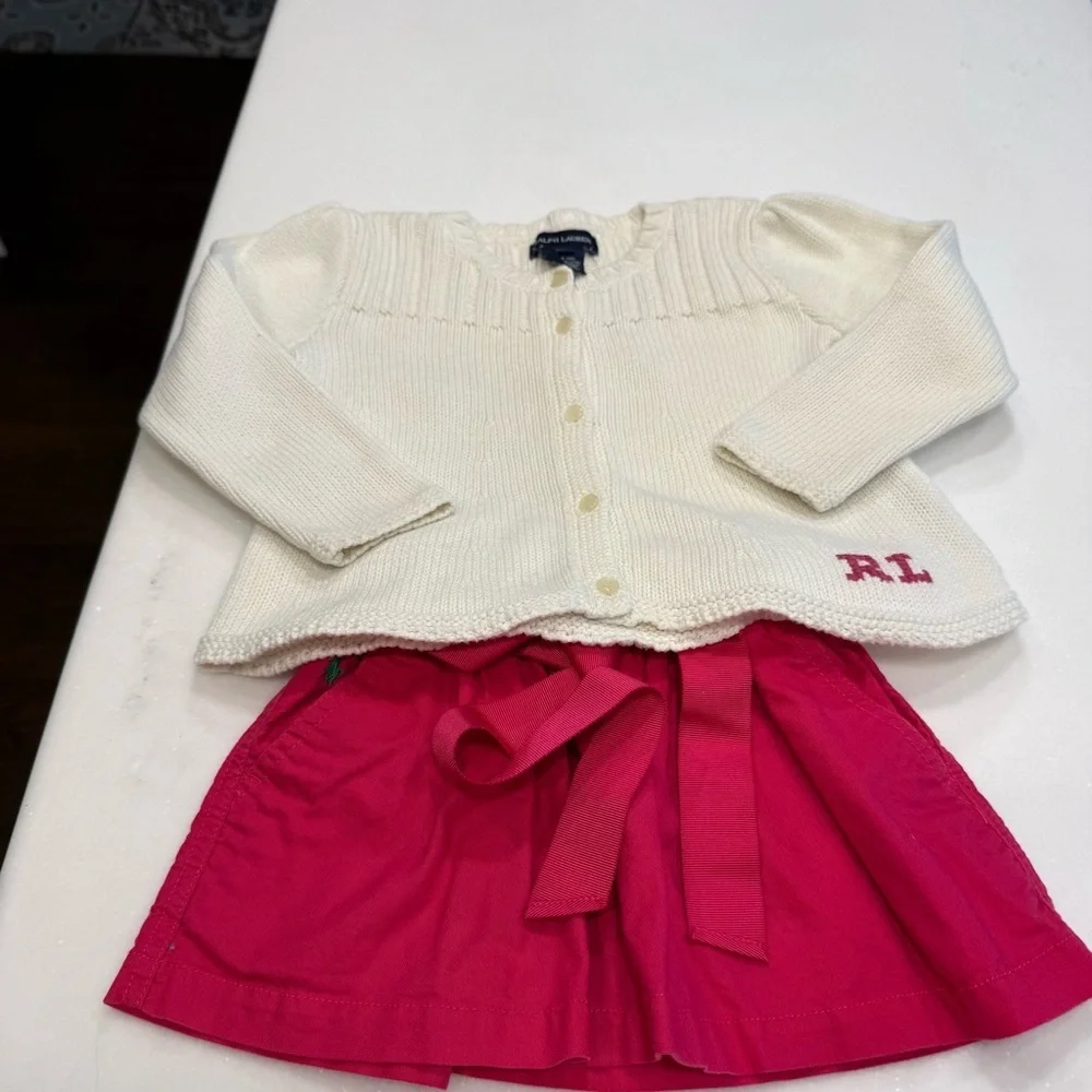 Ralph Lauren Girls 2 PCS Set Pink Corduroy Skirt 2T & Cardigan Sweater  24 Mo